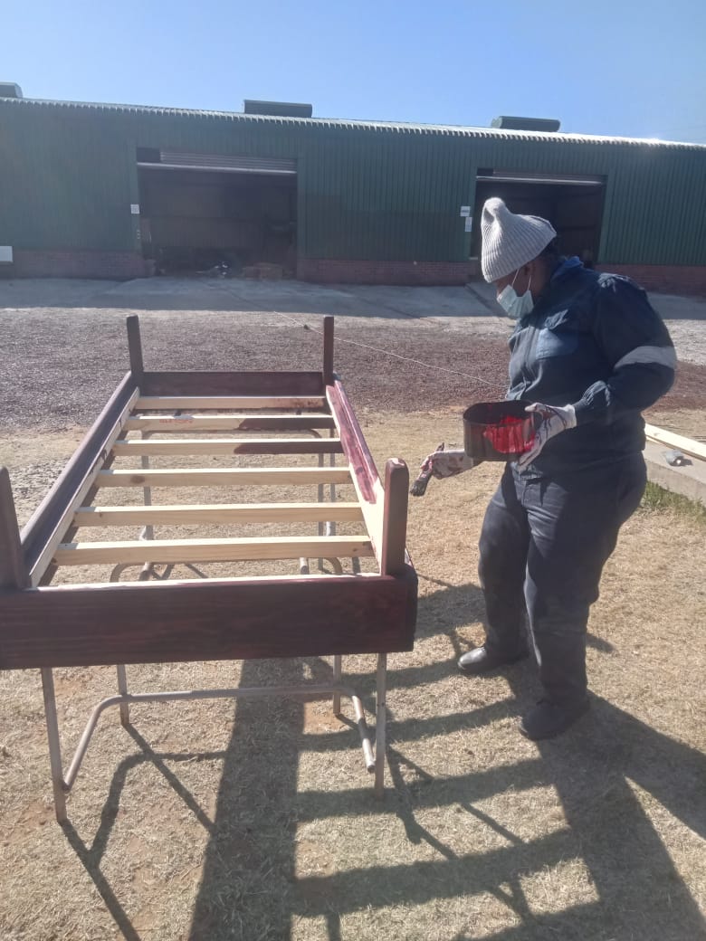 Franciscan Sister engaged in carpentry and painting work